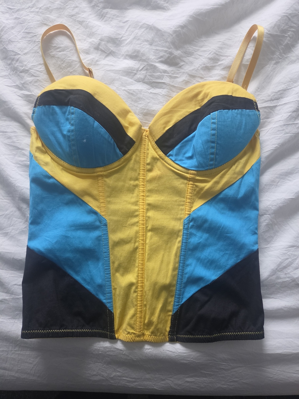 Entry Yellow Blue Black Bustier Top